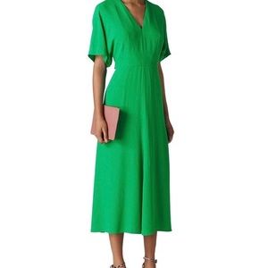 Whistles Bright Green Zelena Short Sleeve Keyhole Back Midi Dress Us Size 4